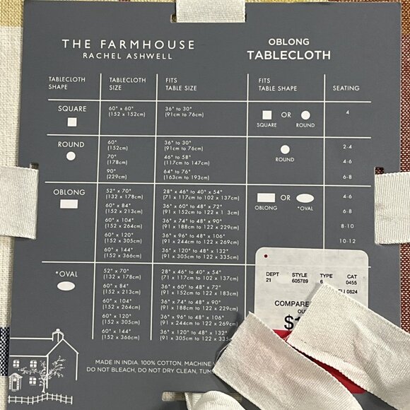 Rachel Ashwell The Farmhouse Tablecloth Multi Plaid Oblong 60x84 Country Cabin - Picture 7 of 8